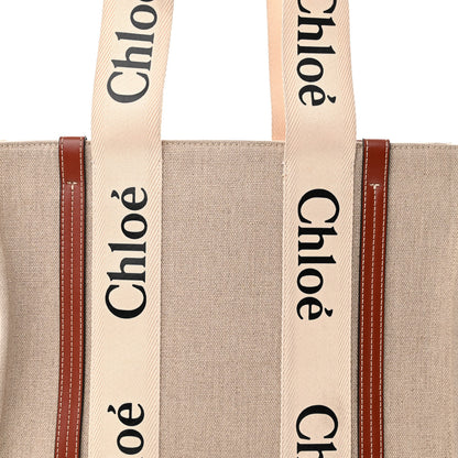 Chloe Linen Calfskin Medium Woody Ribbon Tote White Brown 7 of 17