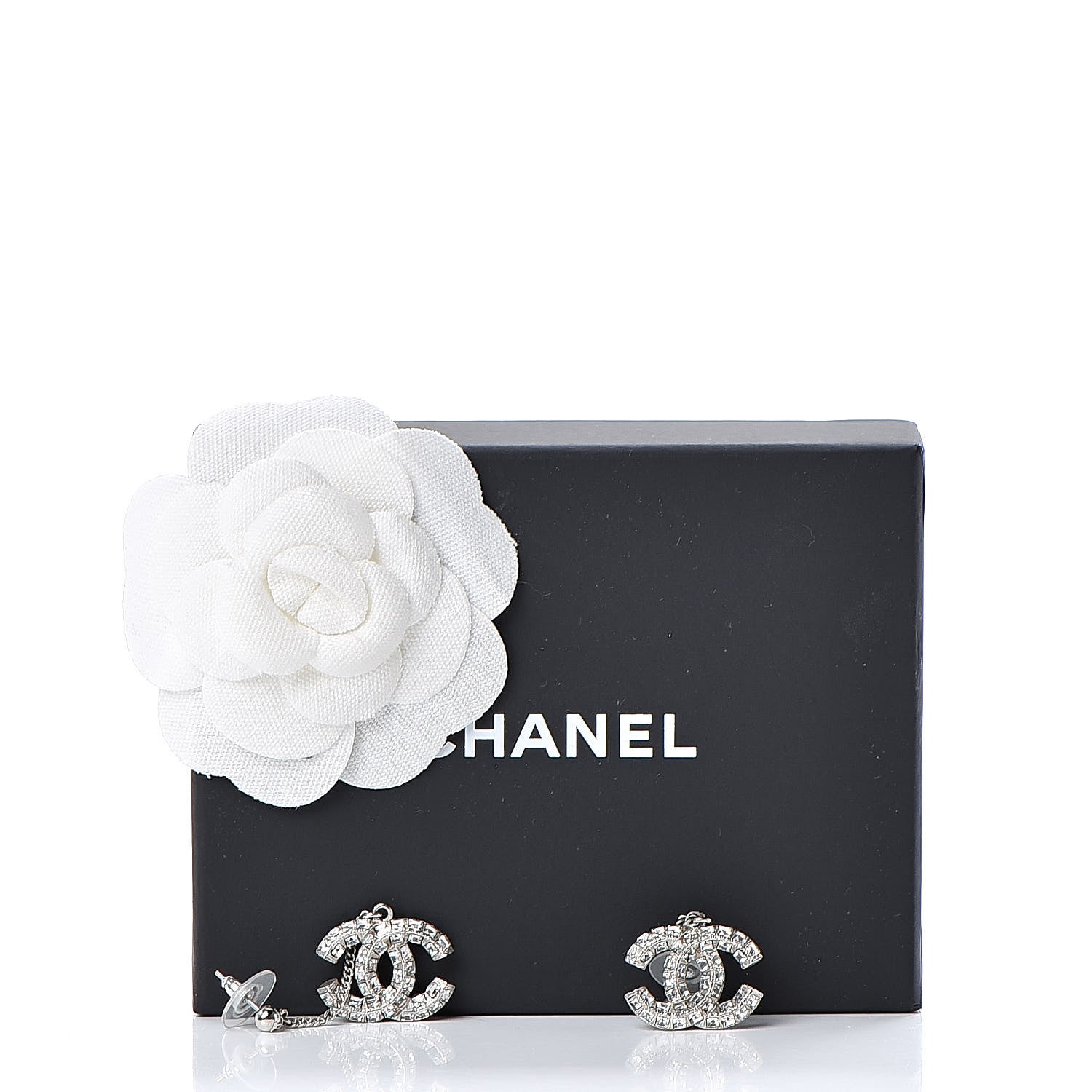 Chanel Baguette Crystal CC Drop Earrings Silver 4 of 4