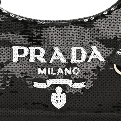 Prada Paillettes Sequin Mini Re-Edition 2000 Bag Black White 9 of 12