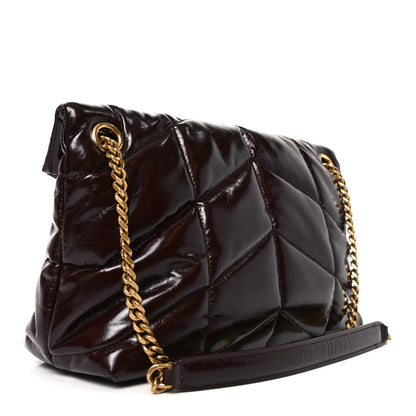 Saint Laurent Patent Quilted Small Loulou Puffer Monogram Chain Satchel Barolo Red 3 of 10
