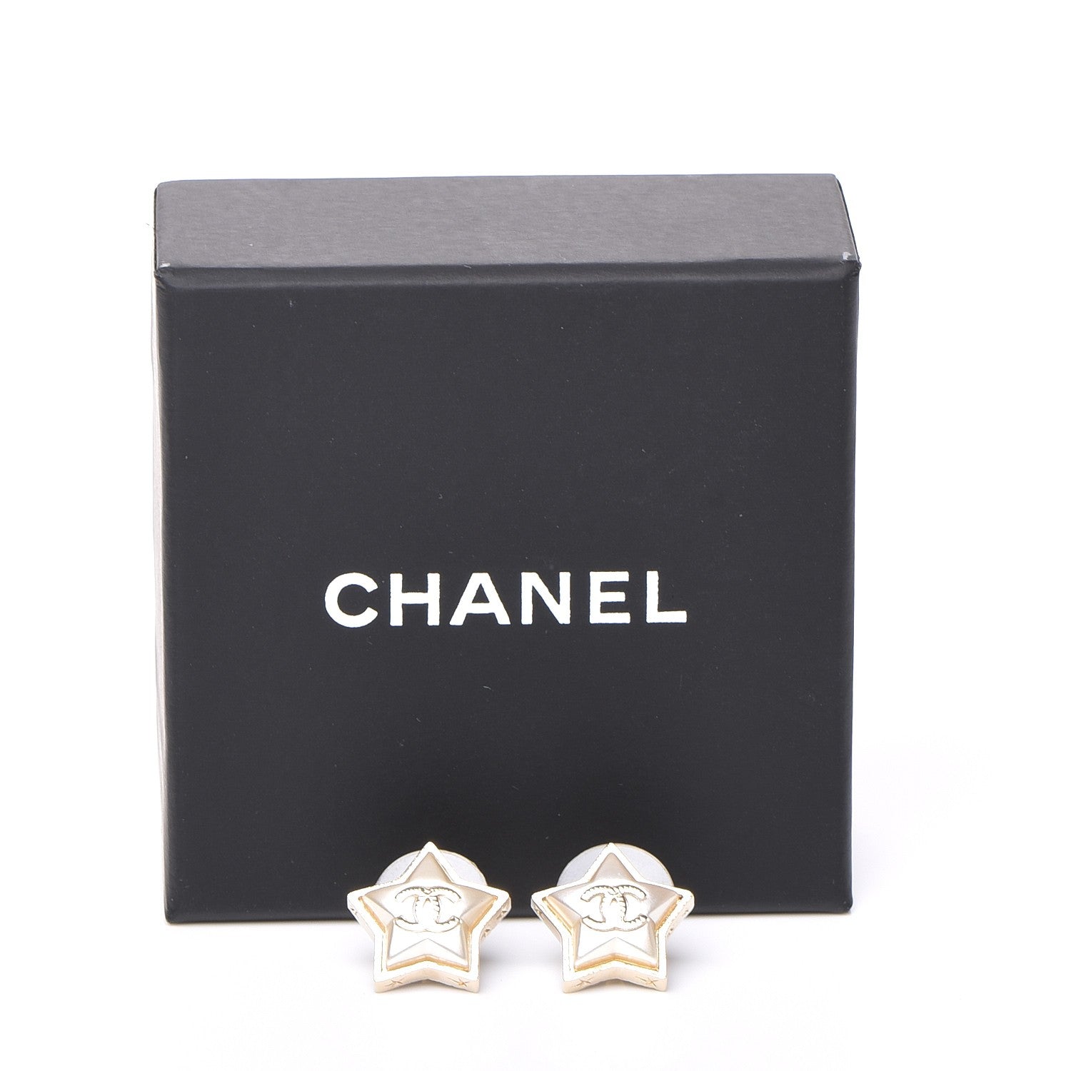 Chanel Metal Resin Star CC Earrings Silver Gold 6 of 6