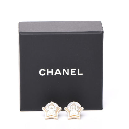 Chanel Metal Resin Star CC Earrings Silver Gold 6 of 6