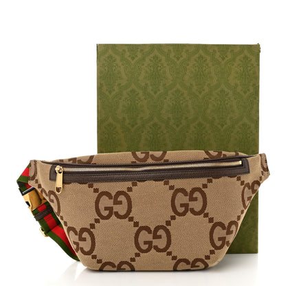 Gucci Monogram Jumbo GG Textured Dollar Calfskin Web Belt Bag Camel Ebony New Acero 11 of 11