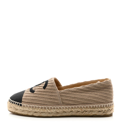 Chanel Tweed Grosgrain CC Espadrilles 39 Beige Black 1 of 12