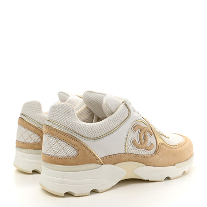 Chanel Suede Calfskin CC Sneakers 37.5 Beige Gold 4 of 8