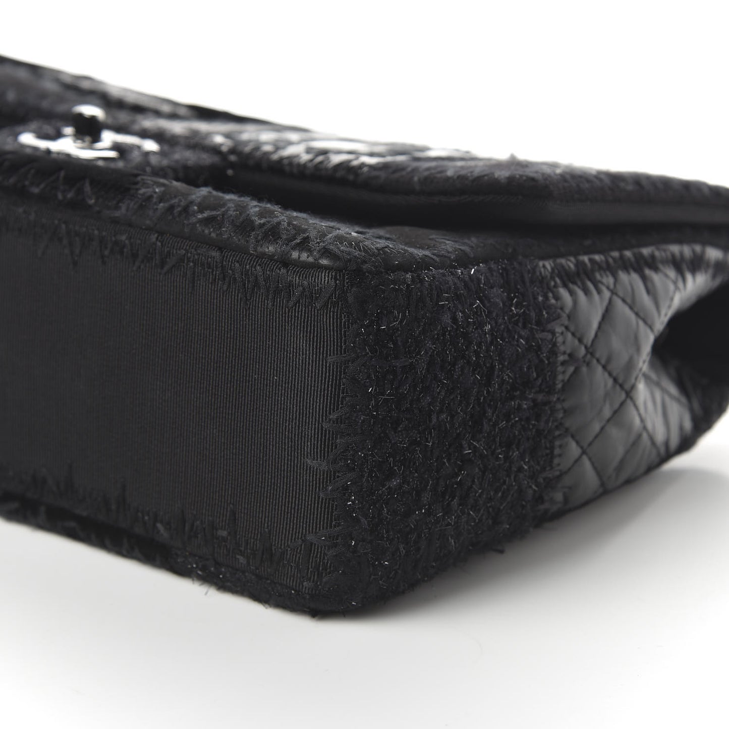 Tweed Patchwork Jumbo Single Flap Black