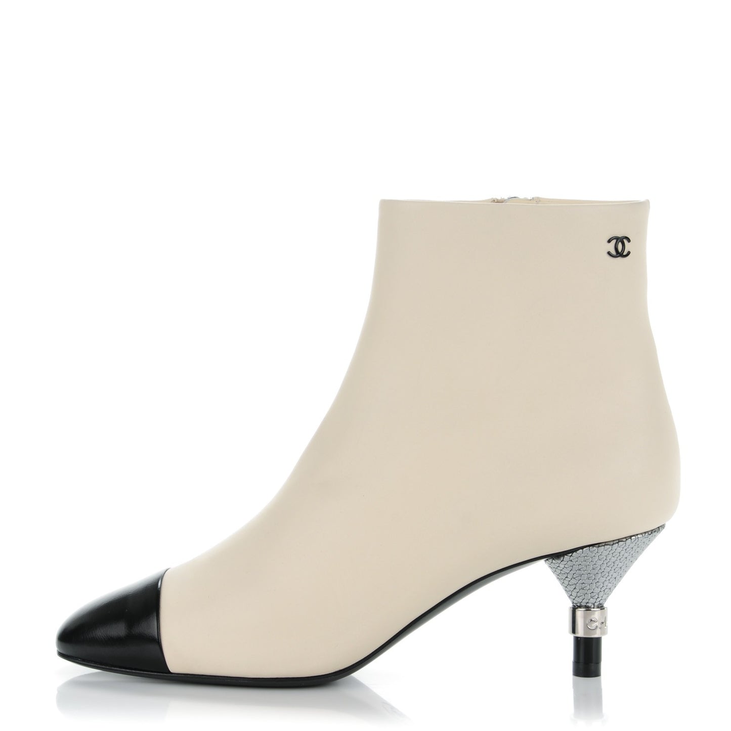 Calfskin Cap Toe Short Boots 36 White Black