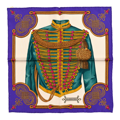 Hermes Silk Brandebourgs Pocket Square Violet Blanc Canard 1 of 3