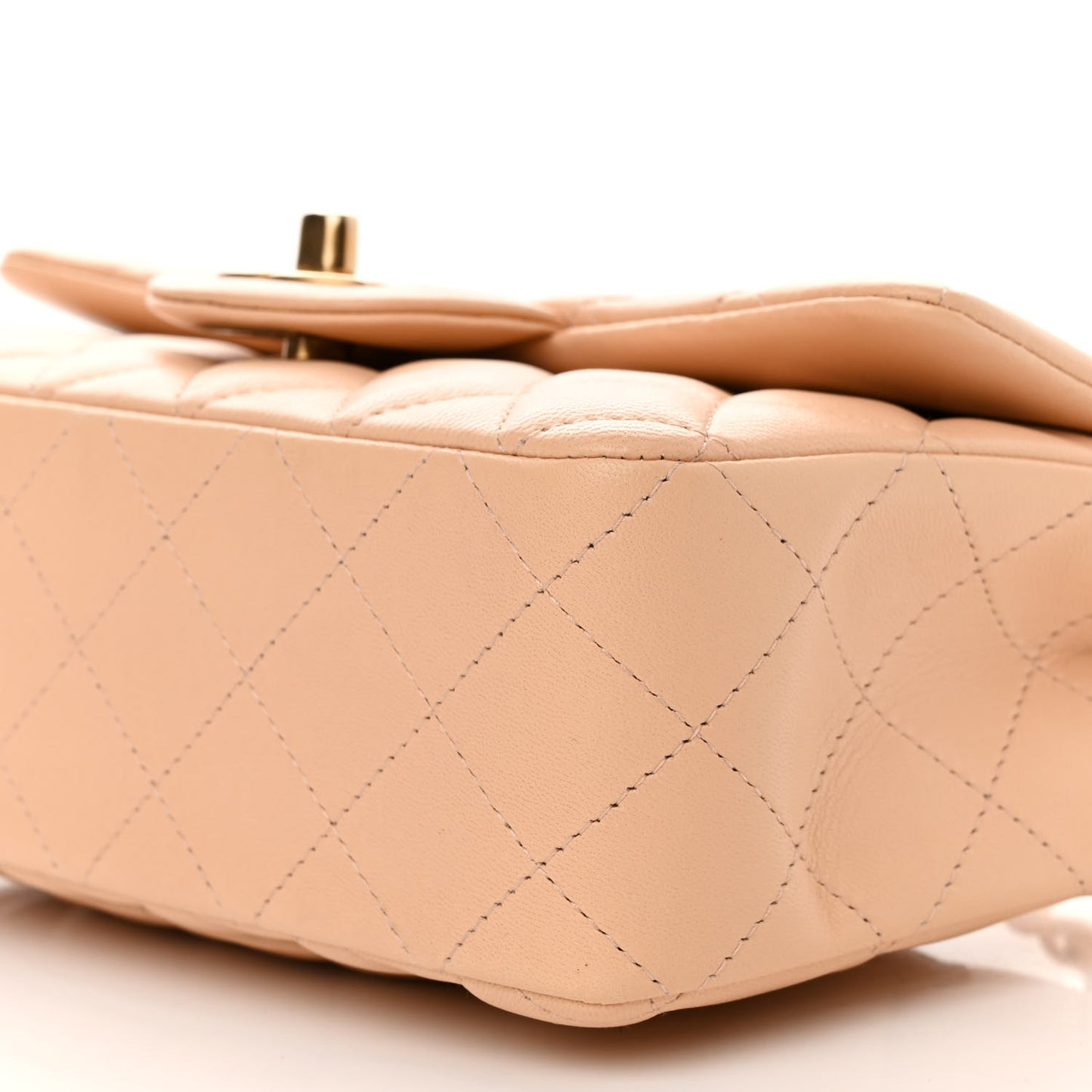 Lambskin Quilted Mini Rectangular Flap Beige