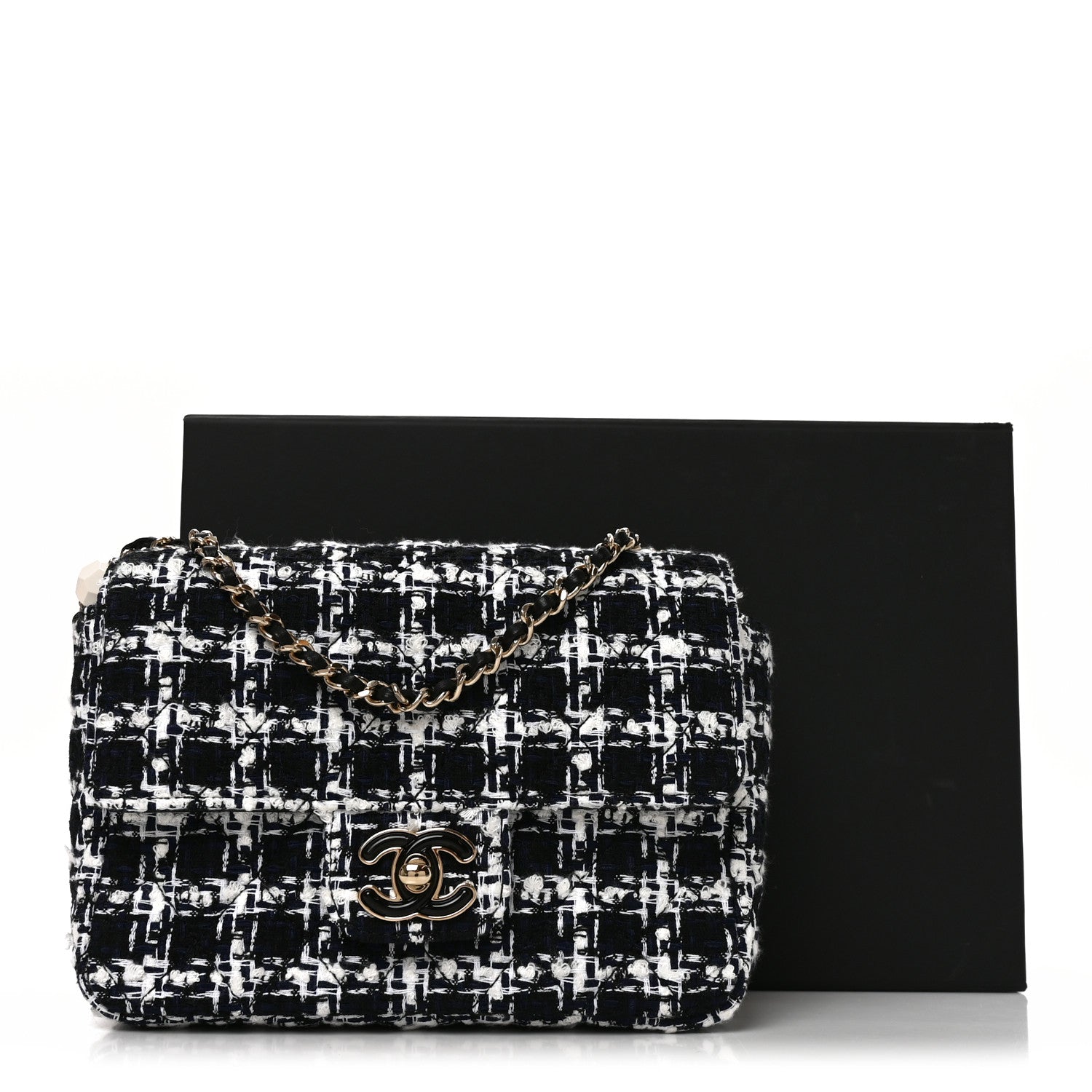 Chanel Tweed Resin Quilted Mini Heart Square Flap Navy White Black 11 of 11