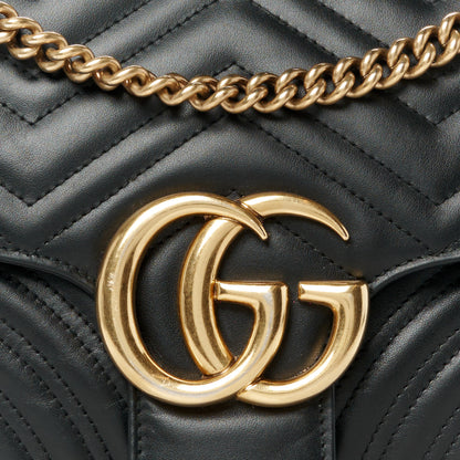 Gucci Calfskin Matelasse Medium GG Marmont Shoulder Bag Black 9 of 12