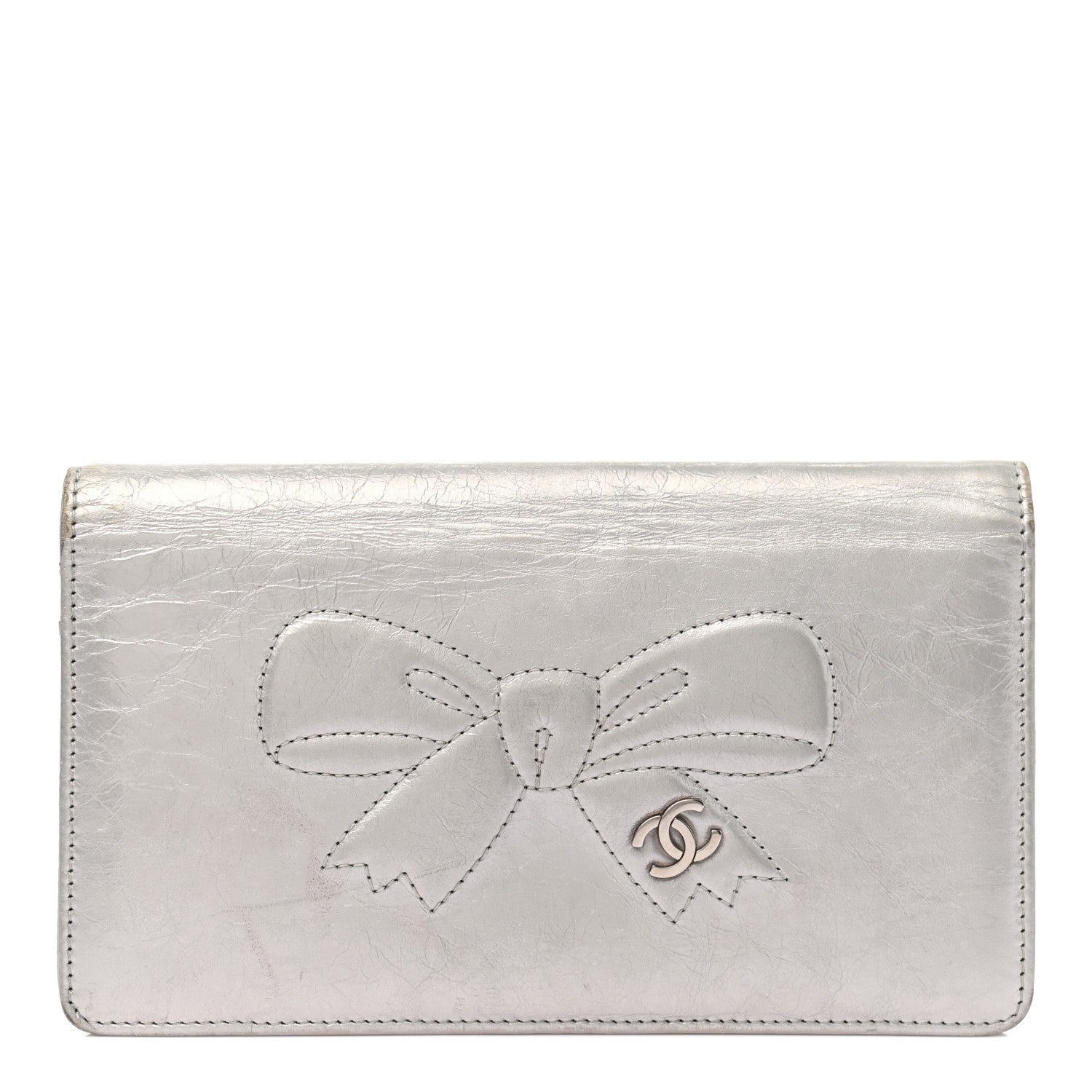 Chanel Metallic Aged Calfskin CC Bow Wallet Silver 1 of 7