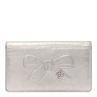 Chanel Metallic Aged Calfskin CC Bow Wallet Silver 1 of 7