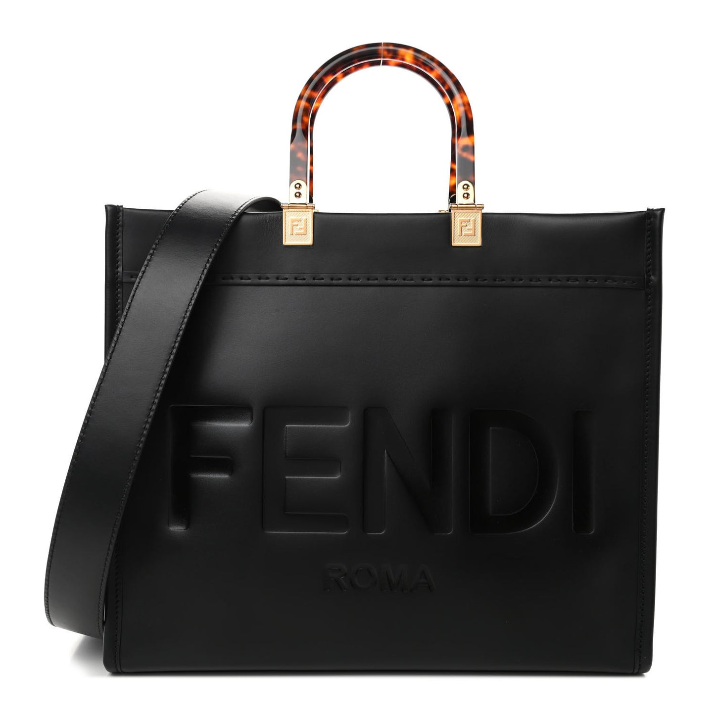 Vitello King Plexiglass Medium Fendi Sunshine Shopper Tote Black