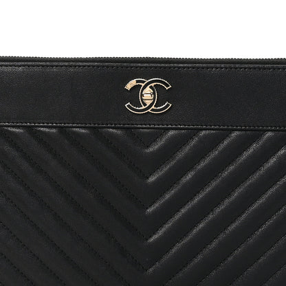 Chanel Sheepskin Chevron Quilted Large Vintage Mademoiselle Cosmetic Case Anthracite 8 of 9