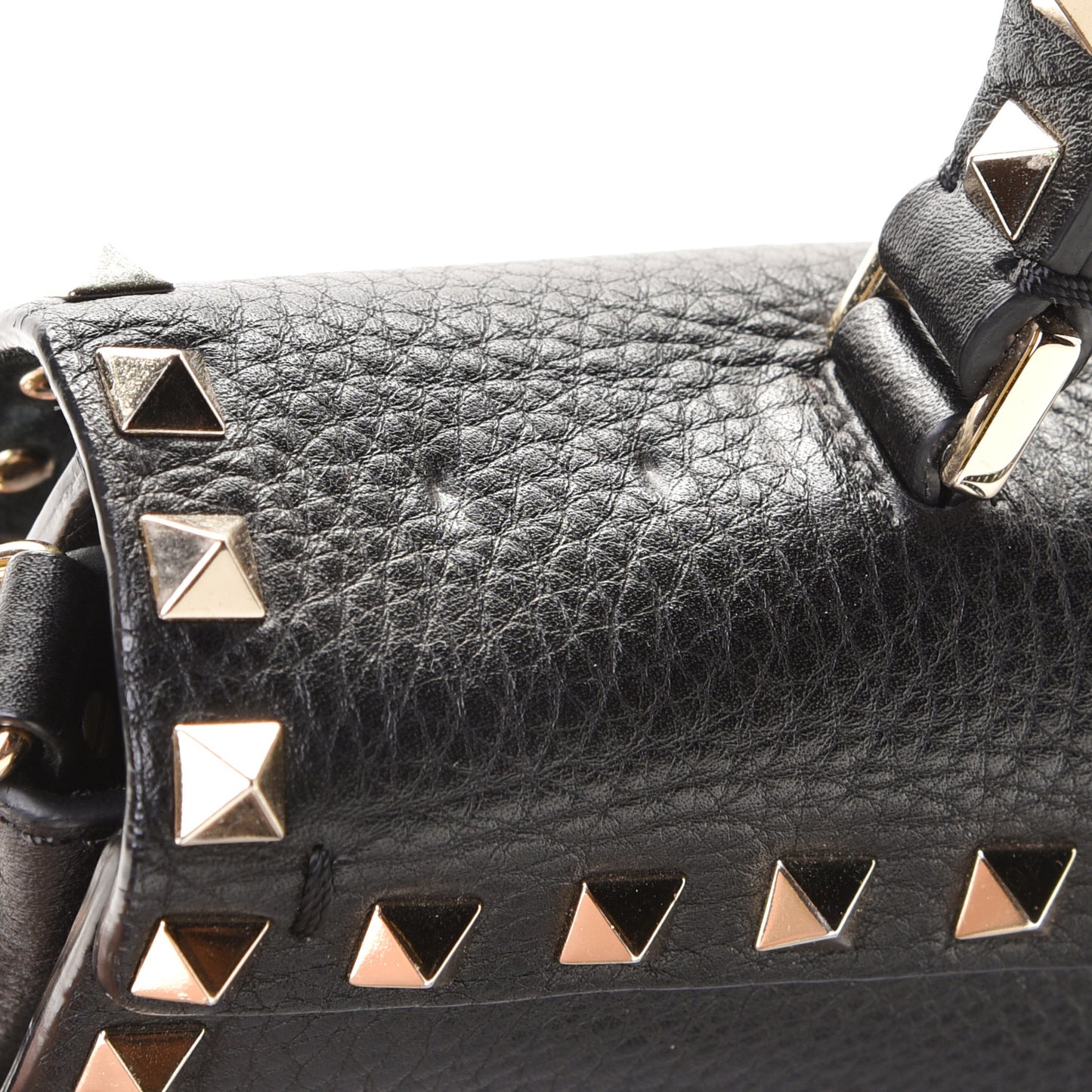Pebbled Calfskin Small Rockstud Single Handle Flap Bag Black