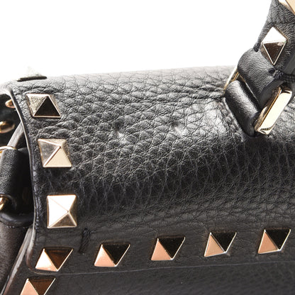 Valentino Garavani Pebbled Calfskin Small Rockstud Single Handle Flap Bag Black 10 of 11
