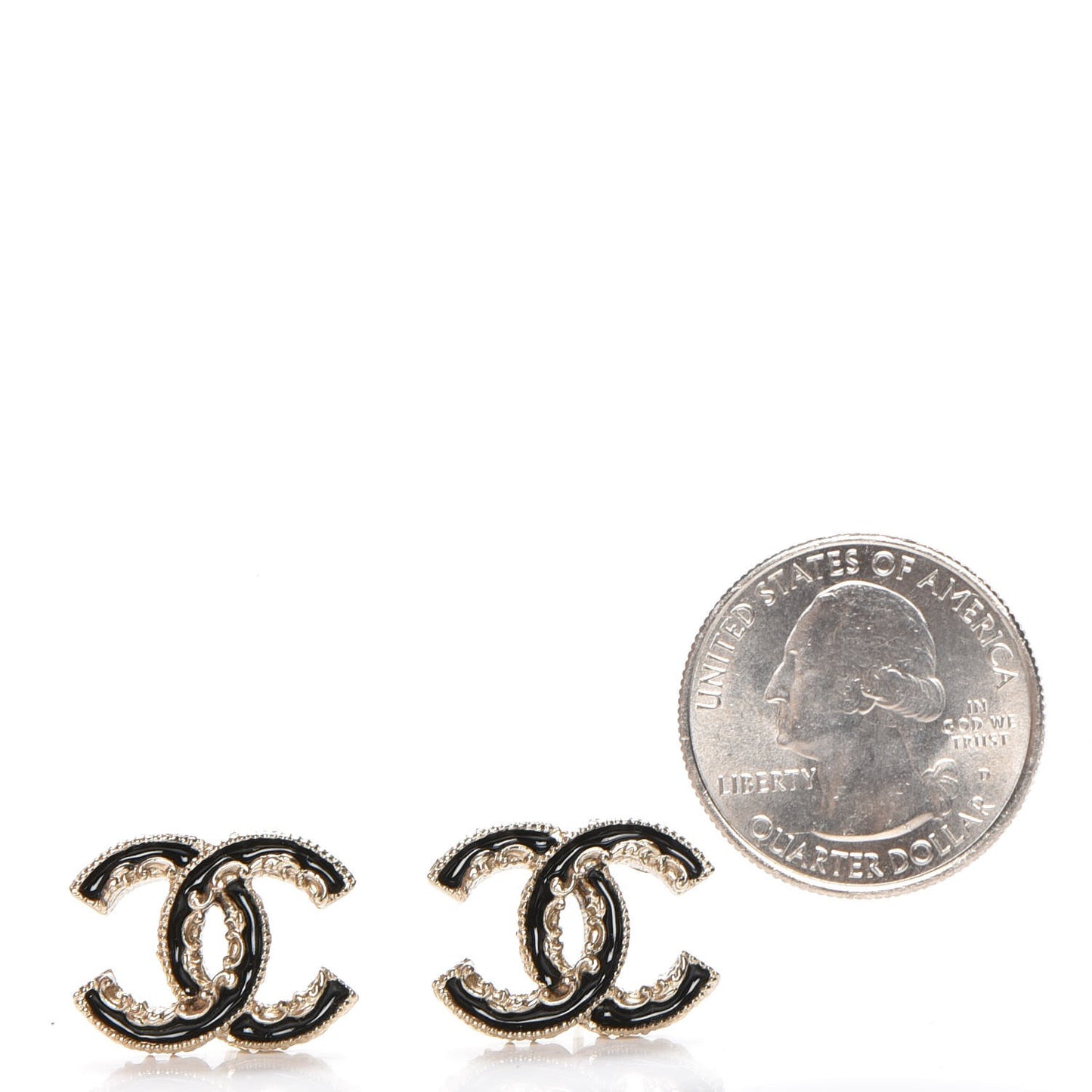 Enamel CC Baroque Earrings Black Gold