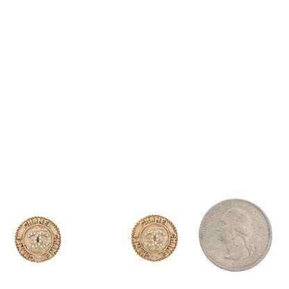 Chanel Metal Crystal CC Medallion Round Earrings Gold 2 of 5