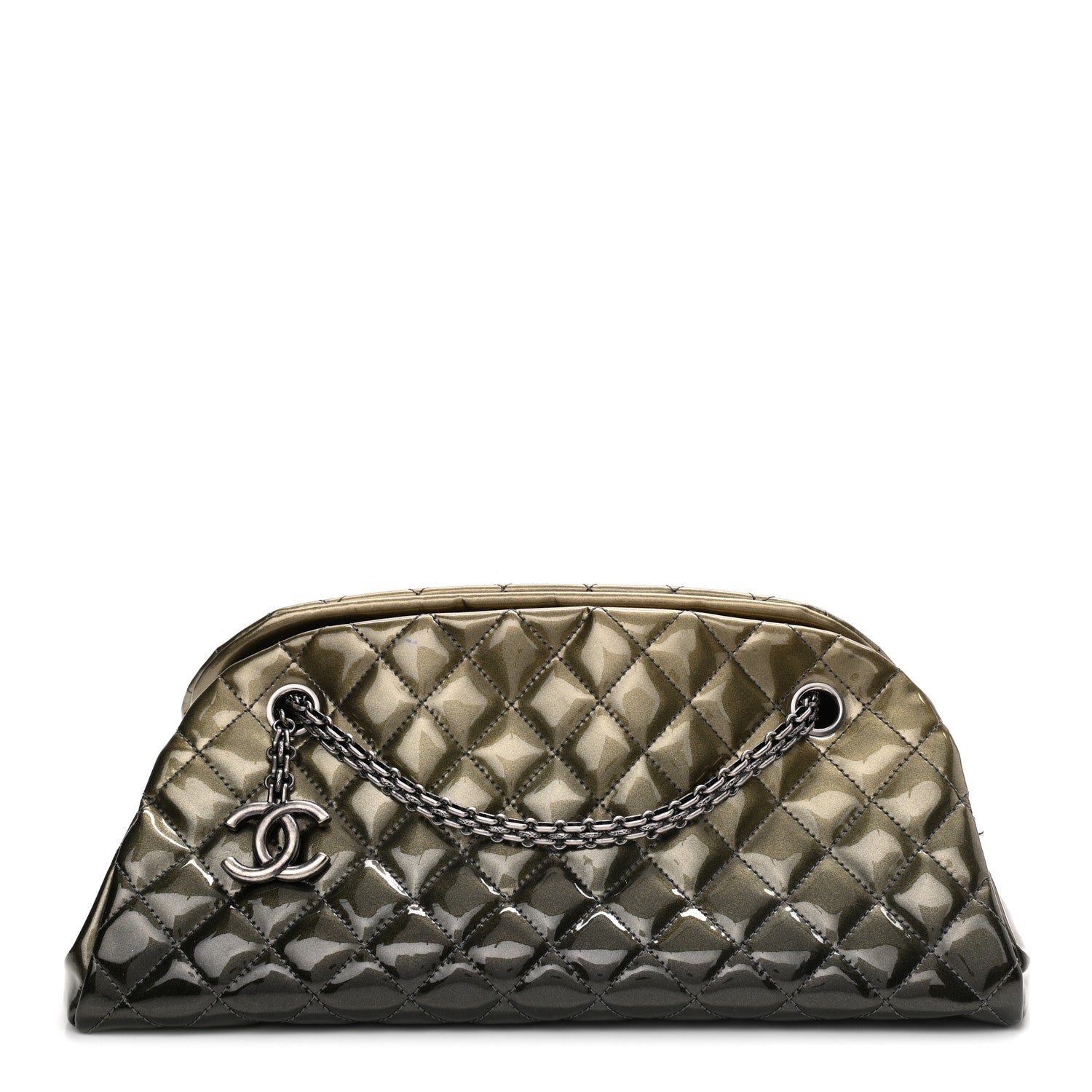 Chanel Metallic Patent Quilted Medium Just Mademoiselle Bowling Bag Green Degrade 1 of 12