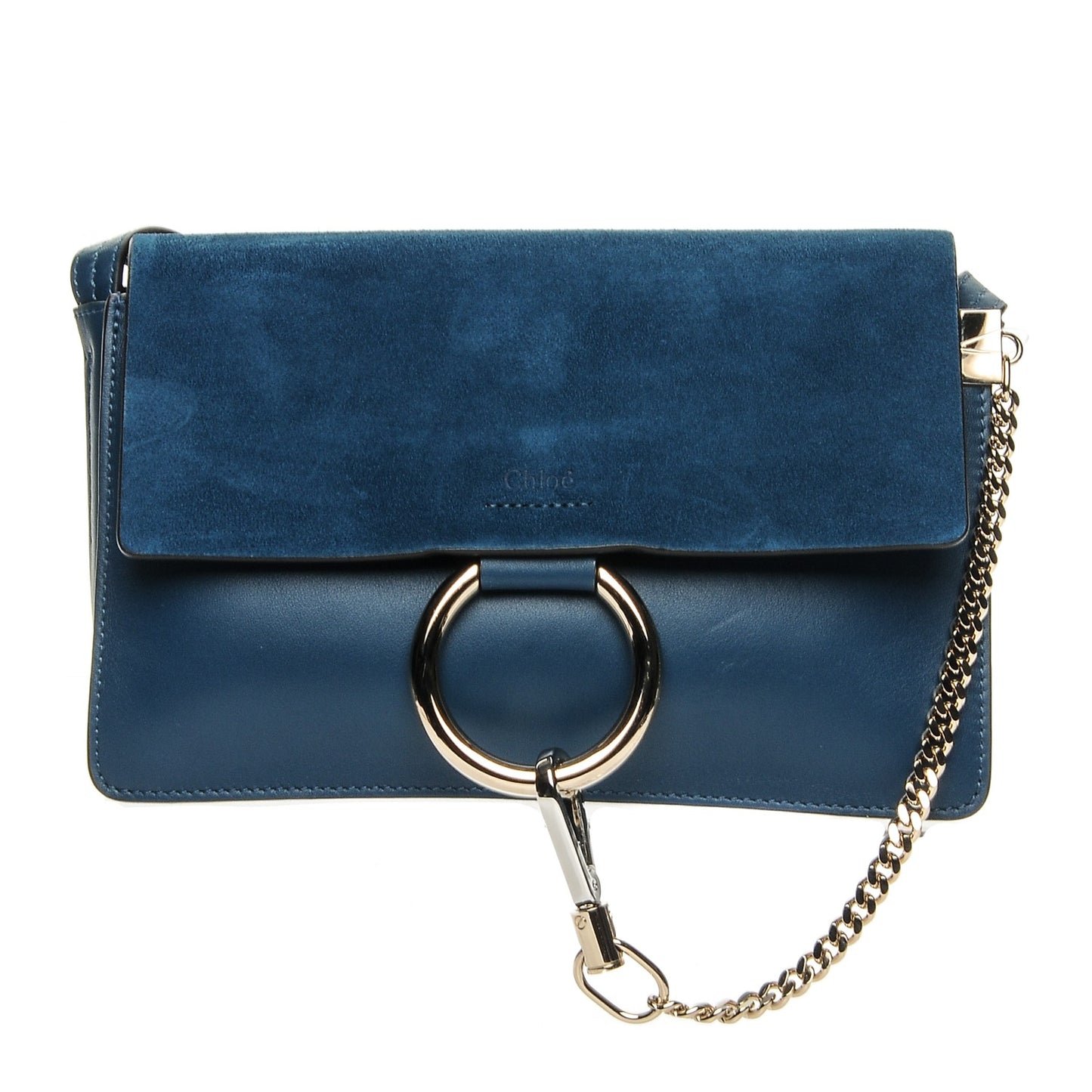 Suede Calfskin Small Faye Shoulder Bag Majolica Blue