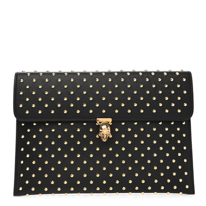 Alexander McQueen Calfskin Studded Skull Envelope Clutch Black 1 of 10