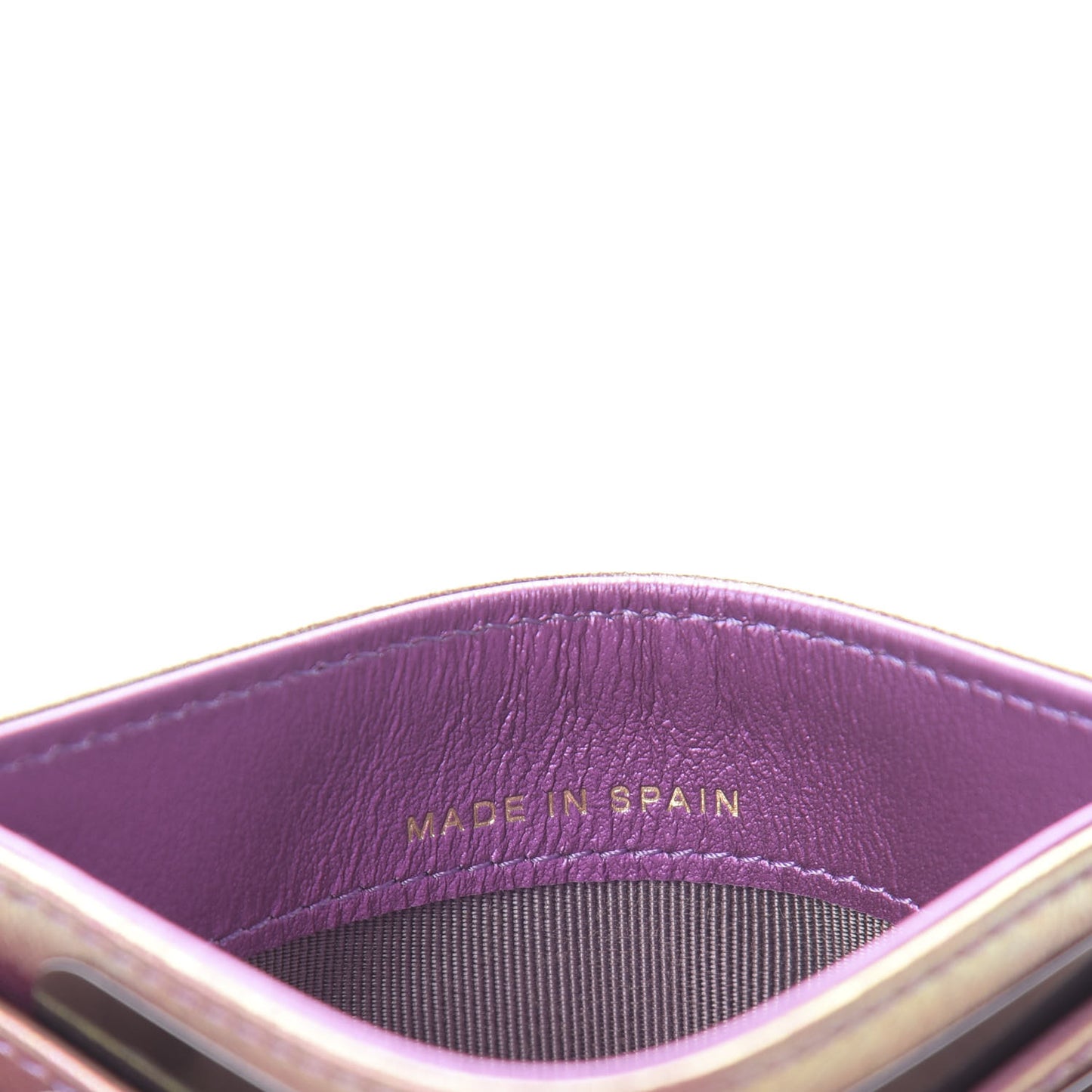 Iridescent Lambskin Quilted Card Holder Purple