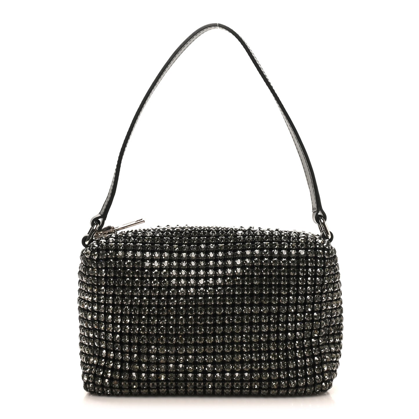 Mesh Crystal Rhinestone Medium Heiress Pouch Black Silver