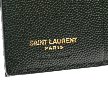 Saint Laurent Grain De Poudre Matelasse Chevron Monogram Zipped Card Case Green 6 of 9