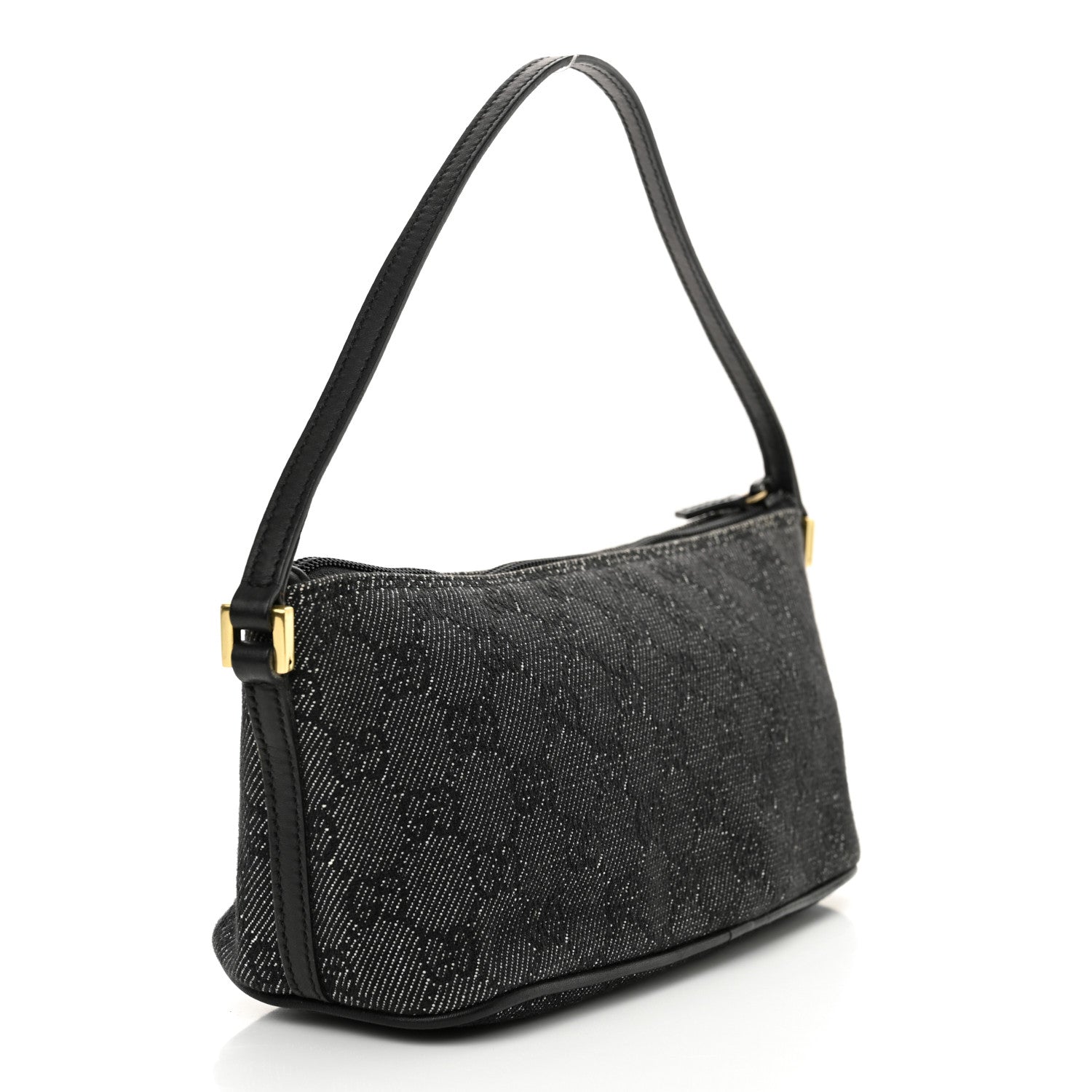 Gucci Denim Monogram Boat Pochette Black 3 of 11