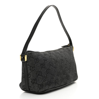 Gucci Denim Monogram Boat Pochette Black 3 of 11