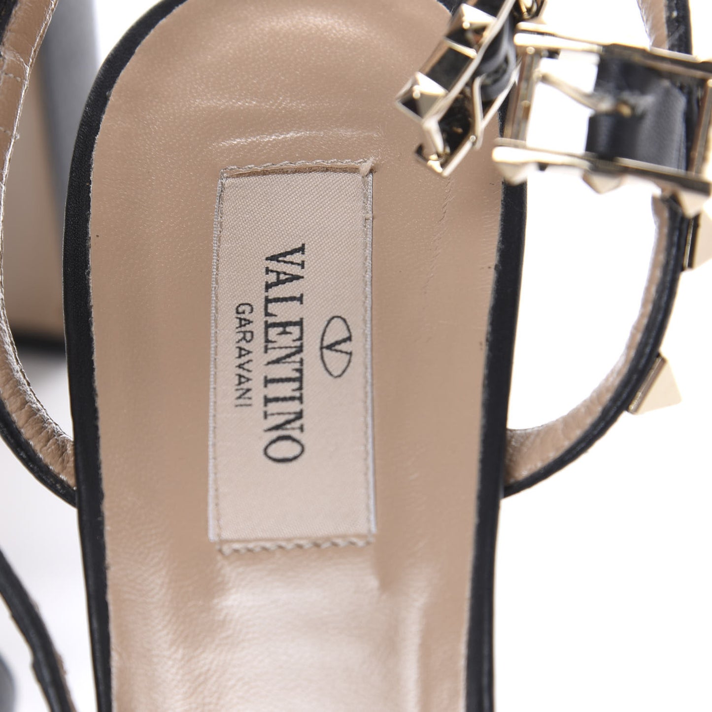 Pebbled Calfskin Rockstud Ankle Strap 5/105mm Sandals 40.5 Black