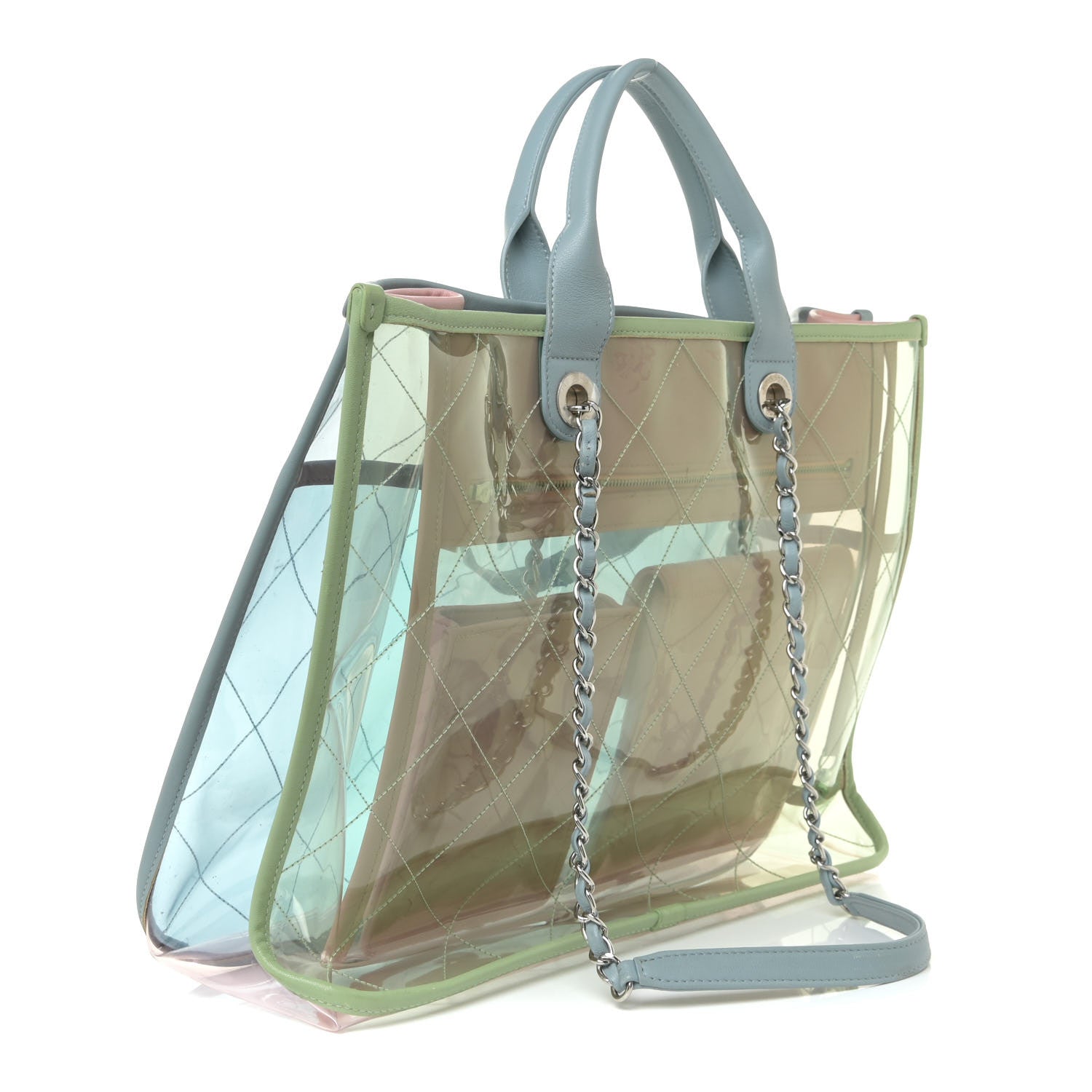 Chanel PVC Lambskin Stitched Medium Coco Splash Shopping Bag Blue Green Pink 3 of 13