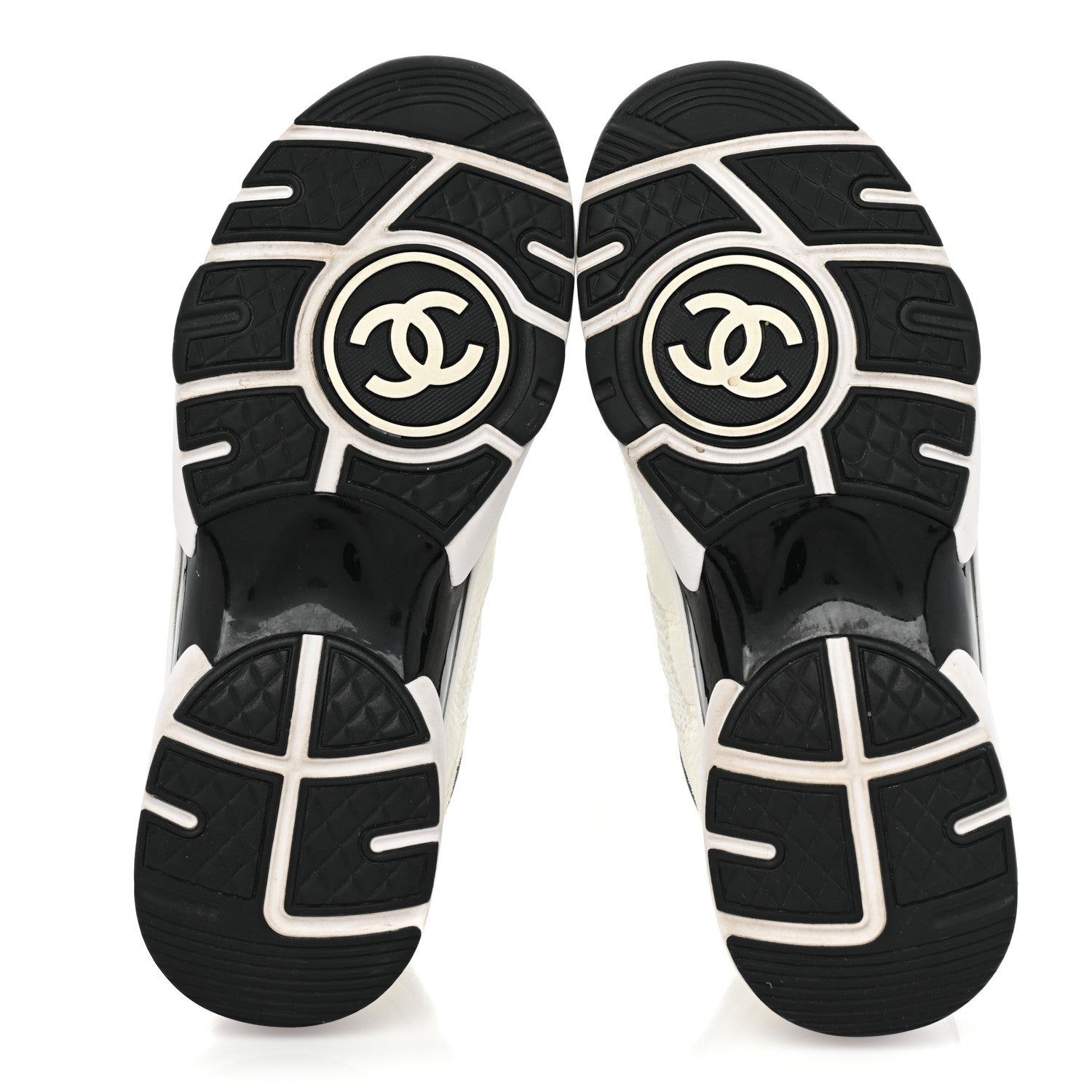 Chanel Mesh Suede Calfskin Grained Calfskin Womens CC Sneakers 36.5 White Black 5 of 9