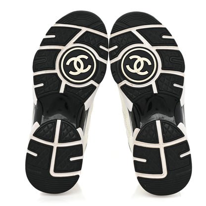 Chanel Mesh Suede Calfskin Grained Calfskin Womens CC Sneakers 36.5 White Black 5 of 9