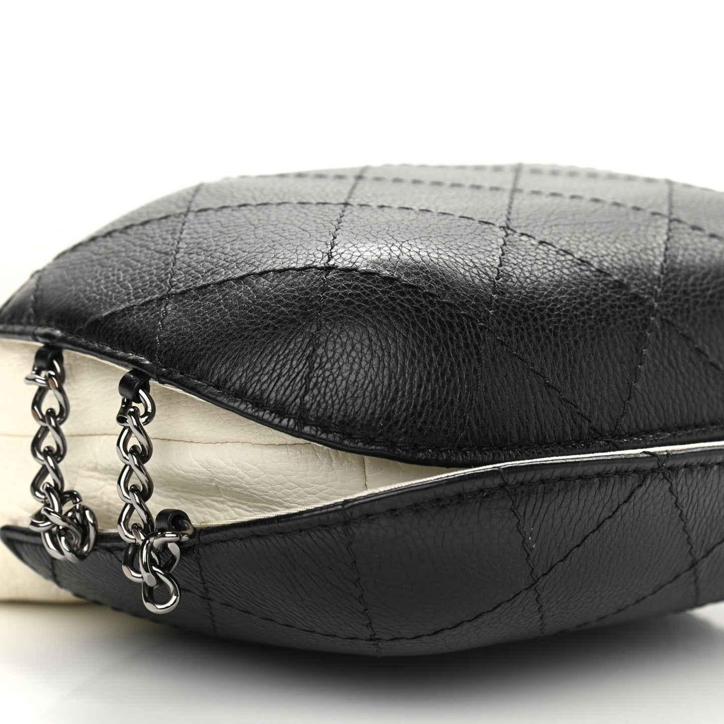 Aged Calfskin Quilted Small Gabrielle Bucket White Black