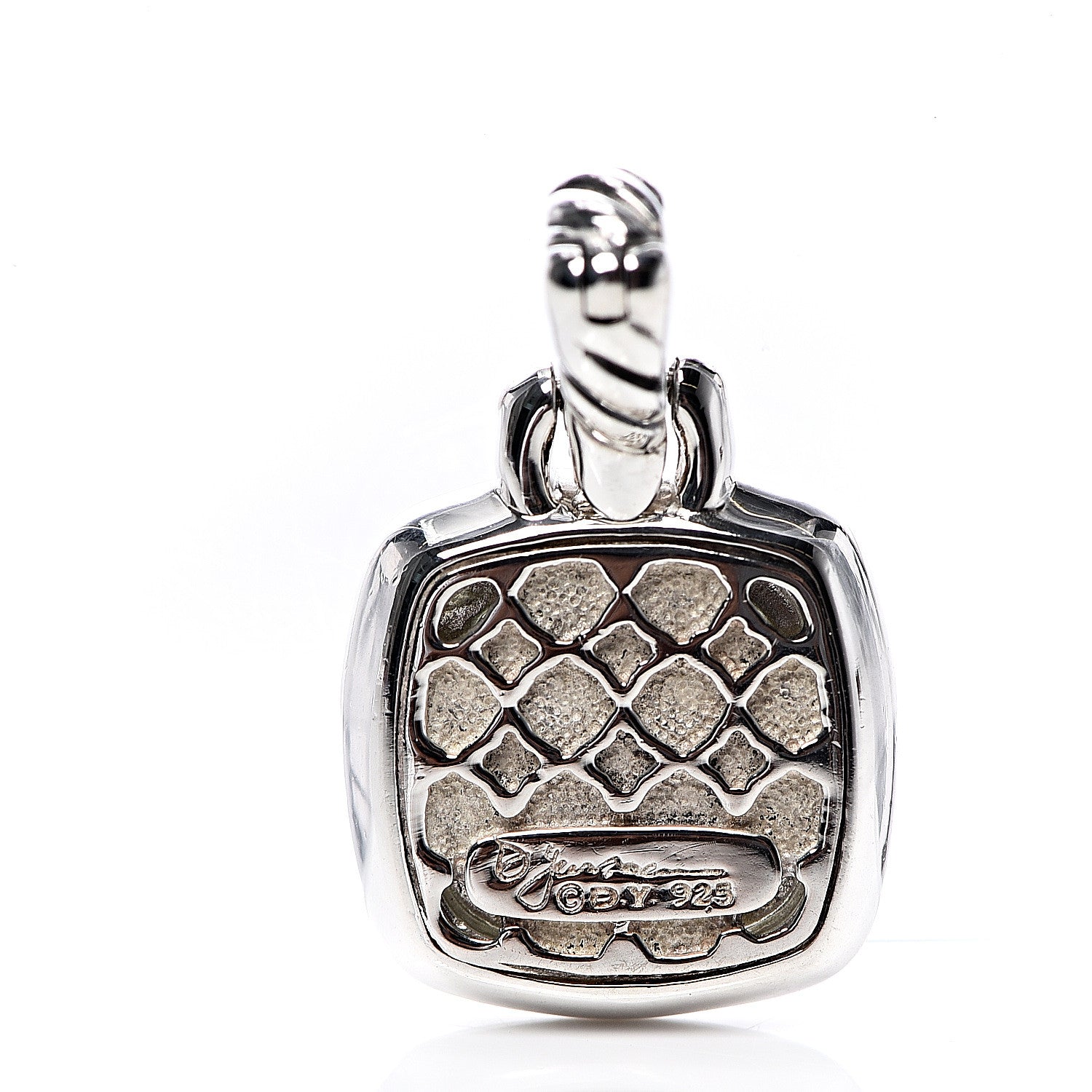 David Yurman Sterling Silver Diamond Prasiolite 11mm Albion Enhancer Pendant 3 of 3
