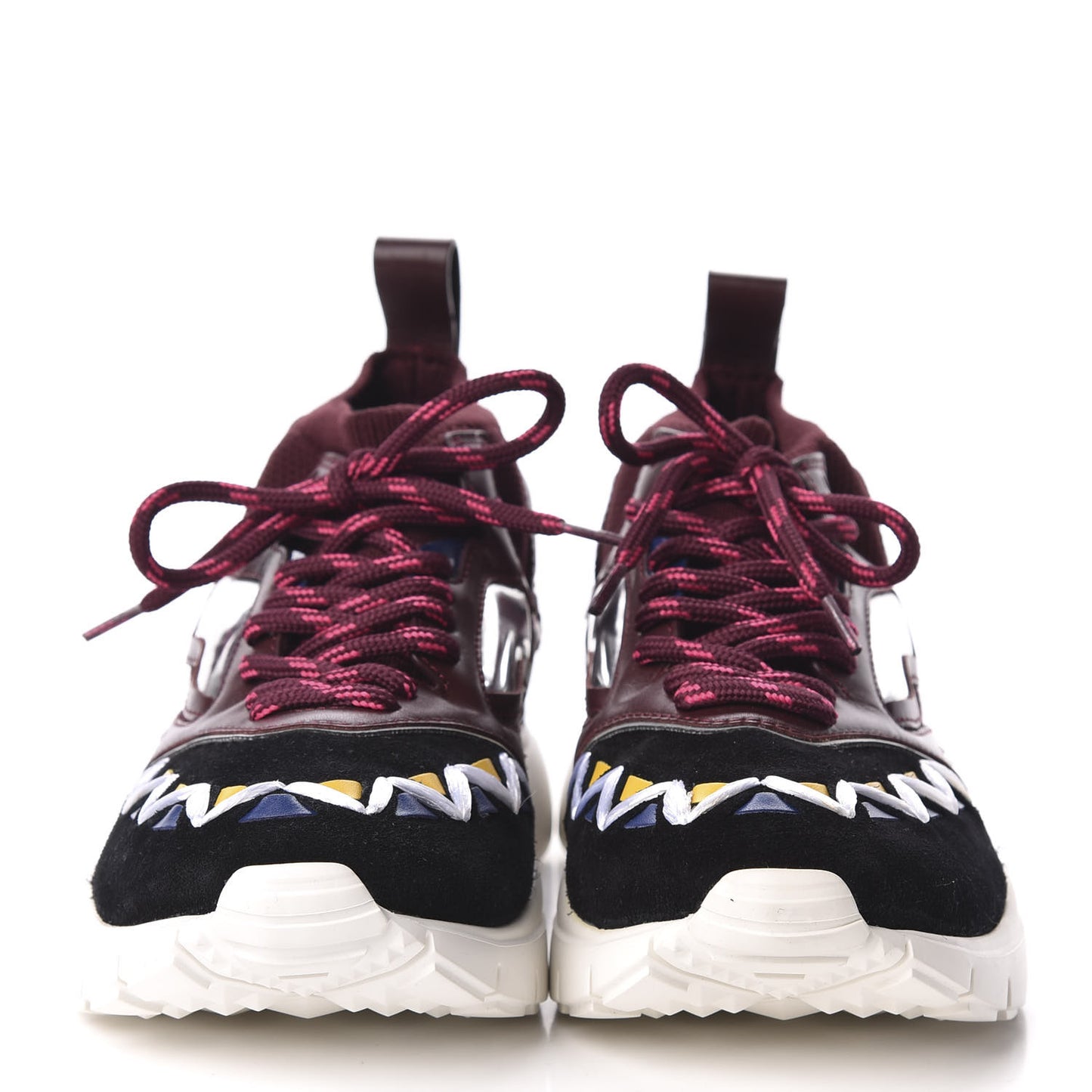 Calfskin Mens Mixed Media Sneakers 39 Burgundy