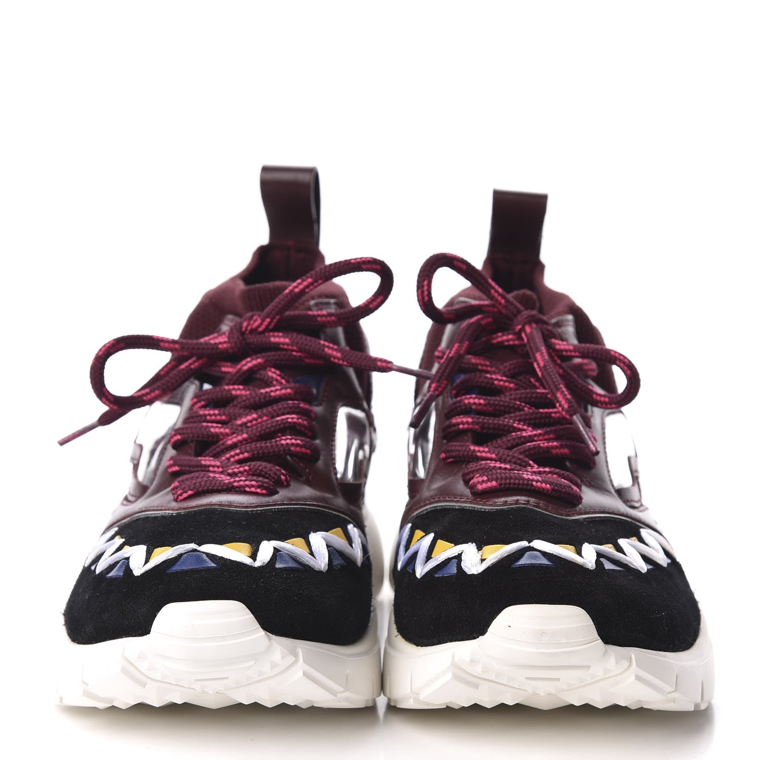 Valentino Garavani Calfskin Mens Mixed Media Sneakers 39 Burgundy 3 of 8