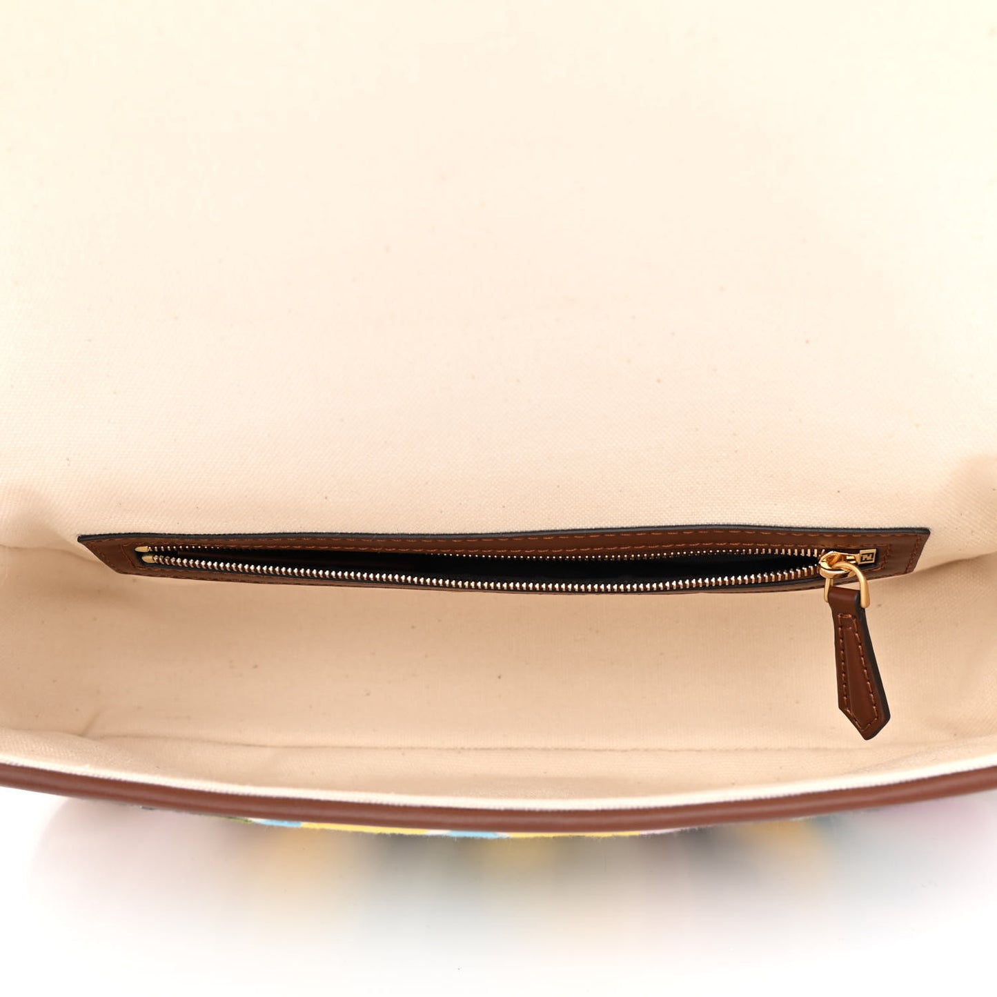 X SARA COLEMAN Canvas Vitello King Seta FF Fish Eye Embroidered Baguette Grezzo Multicolor Ghianda