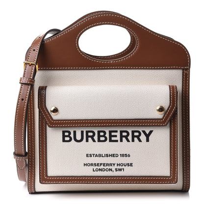 Burberry Canvas Smooth Calfskin Two Tone Mini Pocket Bag Natural Malt Brown 1 of 10