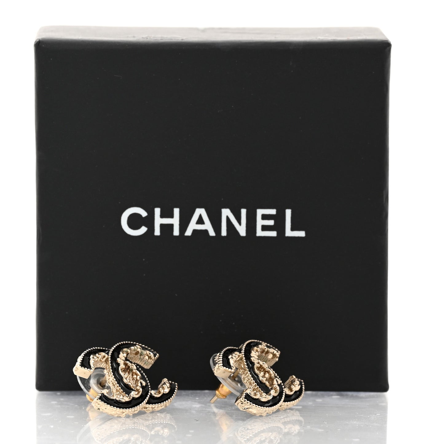 Enamel CC Baroque Earrings Black Gold