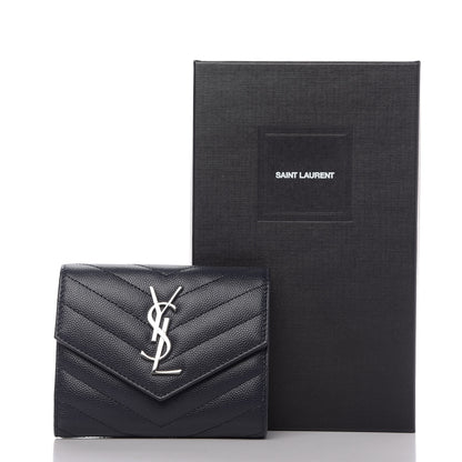 Saint Laurent Grain De Poudre Matelasse Chevron Small Monogram Envelope Wallet Navy 10 of 10