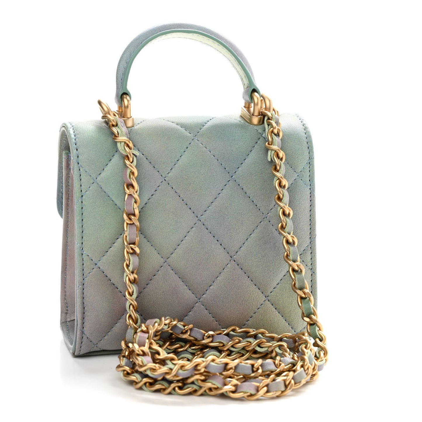 Lambskin Quilted Ombre Top Handle Flap Clutch With Chain Green Purple