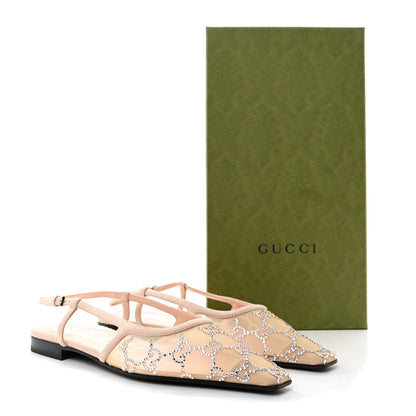 Gucci Suede Mesh Crystal GG Monogram Slingback Ballet Flats 37 Light Powder Skin Rose 8 of 8