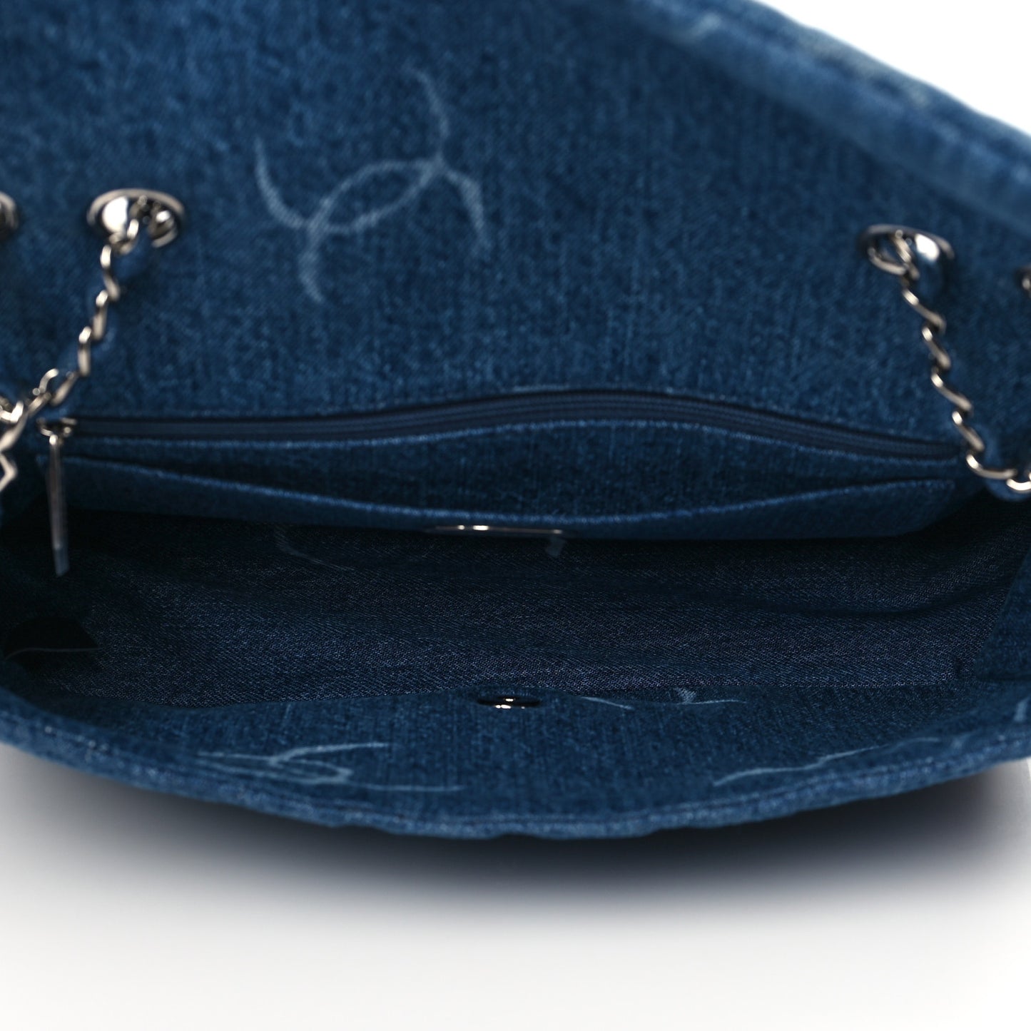 Denim Quilted CC Print Jumbo Single Flap Blue