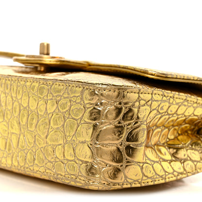 Chanel Metallic Calfskin Crocodile Embossed Cocodile Rectangular Mini Flap Gold 11 of 12