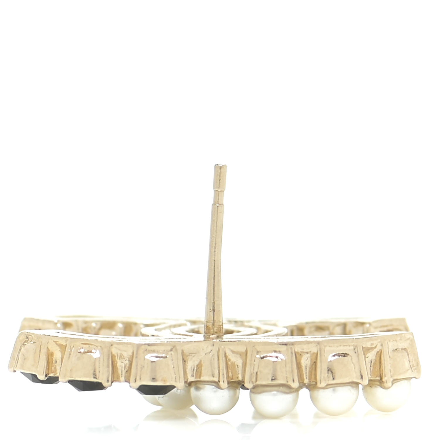 Chanel Crystal Pearl CC Dazzling Domino Earrings Gold Black 5 of 6