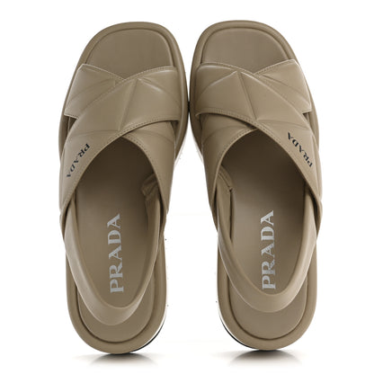 Prada Nappa Quilted Padded Platform Slingback Sandals 37.5 Deserto 2 of 10