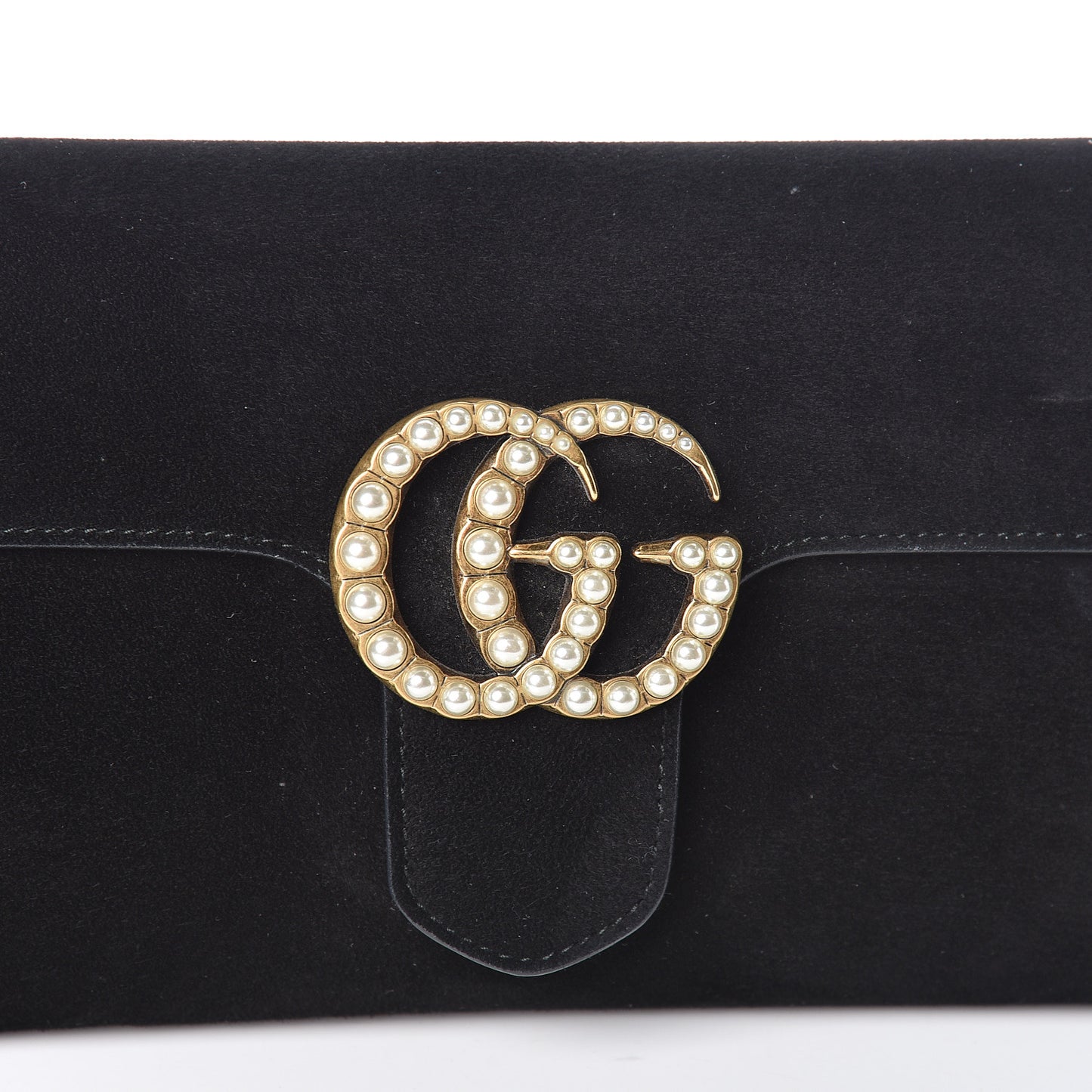 Suede Pearly GG Marmont Clutch Black